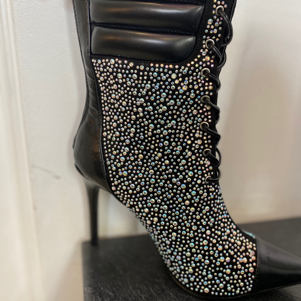 Blinged Out High Heeled Fashion Bootie